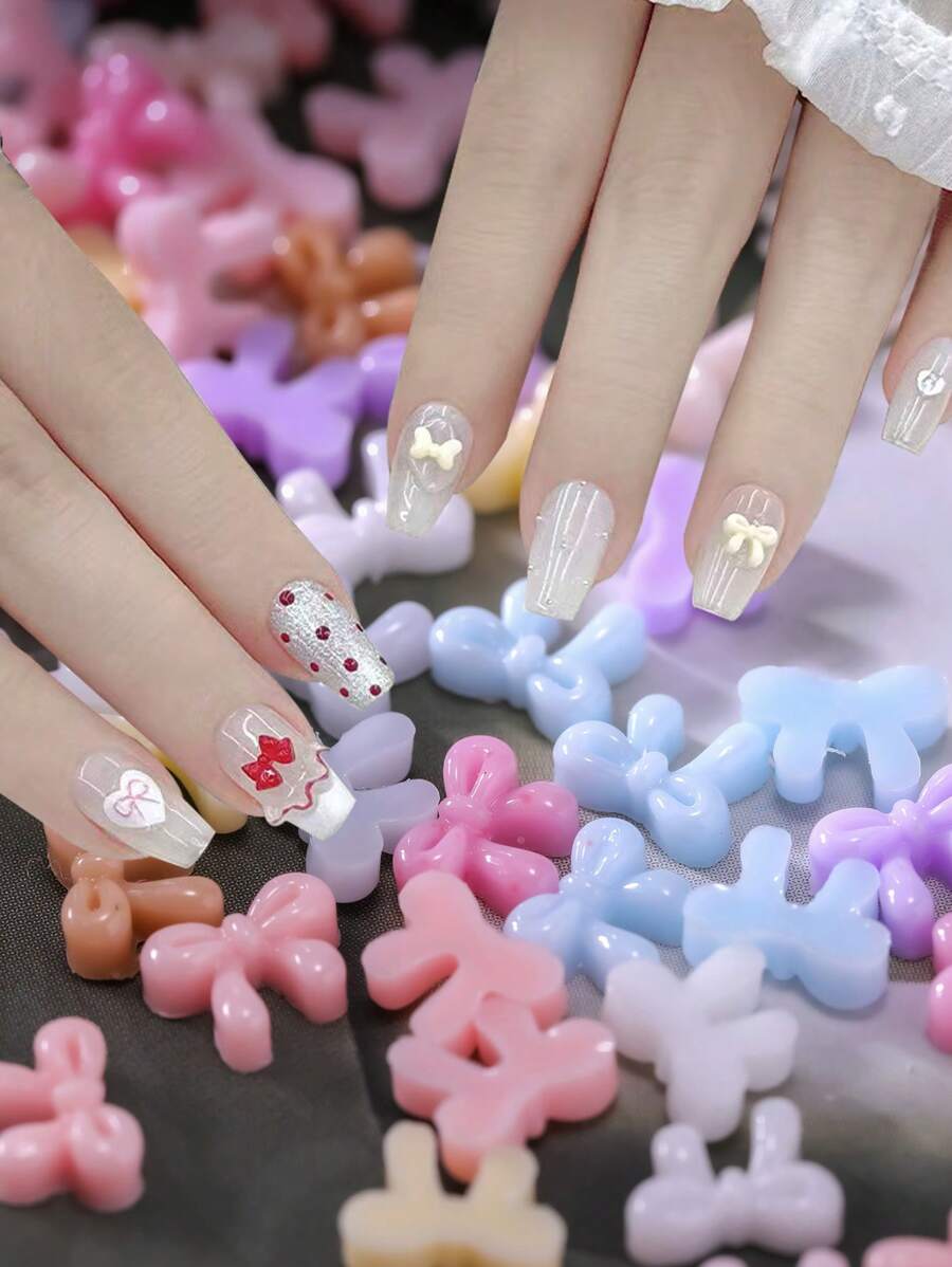 美甲网红丝带炫彩蝴蝶结闪亮蝴蝶结树脂饰品配件diy手工创意材料 - 彩色 - 查看 1