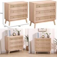 3-Drawer Ratten Bedroom DresserChest Of Drawer Storage Organiser Unit Round Wood Handle Natural - Natural1 - View 1