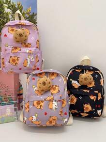 Cartoon Fashion Kids Backpack, Cute Casual Lightweight Outdoor Bag With Capybara Print