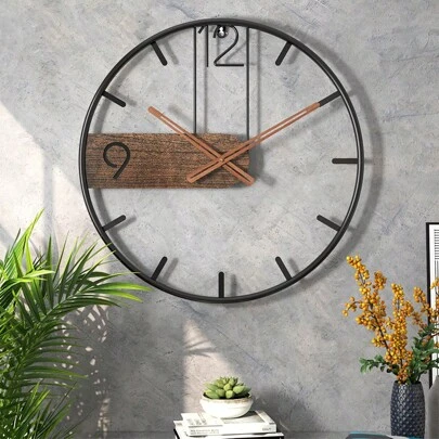 ساعة حائط كبيرة الحجم مصنوعة من الحديد المطاوع والخشب، بتصميم أوروبي عصري، ديكور منزلي لغرفة المعيشة والنوم، تصميم بسيط وفاخر، حركة صامتة، ديكور الغرفة