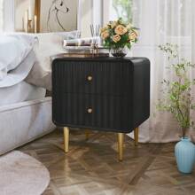 20" Modern Fluted Nightstand Set Of 2, White Wood Bedside Table With 2 Drawers & Gold Metal Handles - 黑色 - 查看 7