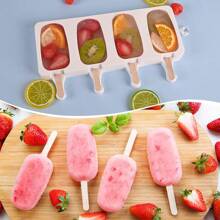 1 套冰棒模具，4 腔硅胶冰棒模具和冰淇淋蛋糕椭圆形模具，50 根木棍用于 DIY 蛋糕和冰淇淋，夏季必备，颜色随机