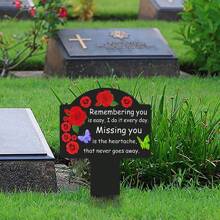YAFITYES 1pc Garden Memorial Stake For Mom/ Dad/ Brother/ Mom & Dad/ Husband/ Wife/ And Other Loved Ones, Flower Butterfly Theme Weatherproof Plastic Grave Marker For Cemetery Decorations - Black - View 2