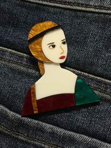 1 件时尚优雅卡通女孩亚克力胸针，手工亚克力别针配件，适用于包包、夹克，男女通用 - 彩色 - 查看 2