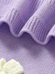 1pc Knitted Baby Blanket With Exquisite 3D Bow Decor, Sweet Baby Swaddle Blanket, Casual Minimalistic Design, Suitable For All Seasons