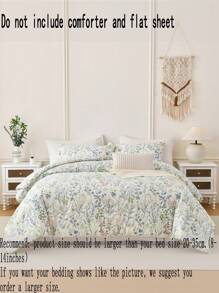 3 件套棉质柔软透气白色底色花卉印花羽绒被套套装（1 个羽绒被套 + 2 个枕套，无填充物），适合所有季节，适用于卧室、房间装饰、家居装饰