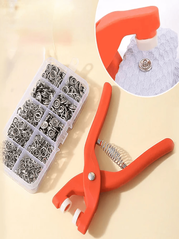 Kit 180 Botões + Alicate Aplicador Para Botao De Metal De Pressao Roupa Bebe Com 180 Botões de Roupas