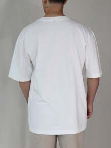 Kit 2 Men's Oversized T-Shirt Streetwear Plain Cotton Basic Collar - White/Brown - View 5