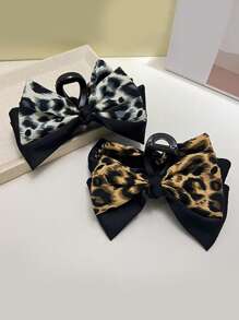 1pc Women's Double Layered Bow Hair Clip, Leopard Print & Hair Claw, Vintage Elegant Style For Ponytail/Bun Hair Clips Hair Jaw Clip Hair Clamps Hair Clutch Hair Catcher Clip, Claw Clip