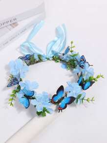 1 pieza Accesorio para el cabello de corona de flor con mariposa para niñas, diadema de estilo natural para decoración de primavera/verano, utilizado como accesorio para fotos de viaje y actuaciones