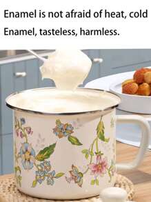 1 pièce Tasse émaillée épaisse avec couvercle, grande capacité, tasse résistante à la chaleur pour lait/thé/eau. Boîte à thé émaillée, bocal hermétique vintage résistant à la chaleur avec anse et couvercle