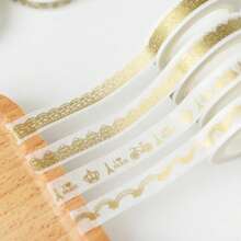 6pcs Style Random DIY Album Tape Subdivided Line And Paper Tape Hand Ledger Border Decorative Gold Tape Narrow, Suitable For DIY Albums, Notebooks, Collage Paintings-White. Suitable For Plastic Surfaces School Supplies, Back To School