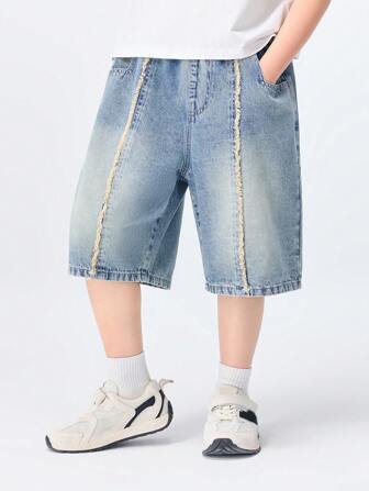  Young Boy Retro Style Jeansshorts, Barn Andas sommar Casual Mellanlängd Mångsidig & Snygg Zosee