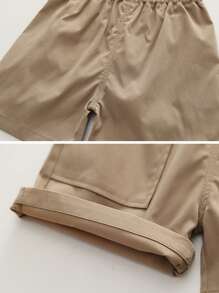 2pcs/Set Young Boy Summer Outfit, Letter Print Polo Shirt And Shorts, Casual For Outing