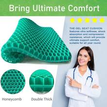 Gel Seat Cushion For Pressure Relief, Egg Sitting Gel Flex Cushion With Non-Slip Cover, Ventilation Breathable Honeycomb Egg Gel Cushion For Home Office Chairs Car Seat Wheelchairs (Green) - 綠色 - 查看 9
