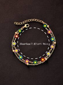 1pc Fashion Minimalist Bohemian Style Multicolor Daisy Decor Multi-Layer Anklet, Suitable For Women Beach Holiday, Party, Date, Gift, Daily Wear (Random Color)