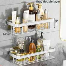 Bathroom Wall-Mounted Punch-Free Toilet Shower Washroom Washbasin Wall Storage Shelf Bathroom Storage Rack
