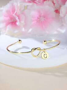 Tsnamer 1 pieza Brazalete con inicial dorada Brazalete con disco de nudo clásico con inicial de la A a la Z Brazalete personalizado de puño para mujer Joyería de uso diario
