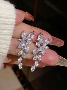 Cubic Zirconia Drop Earrings - Silver - View 1