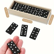 28pcs Wooden Domino Set - Push And Drop Board Game, Fun Tabletop Tile Game, Suitable For Outdoor Camping And Travel, Classic Black And White Dominoes With Storage Box, Interactive Strategy Game For Skill Development, Outdoor Game | Classic Board Game | Durable Structure, Classic Board Game Travel Set