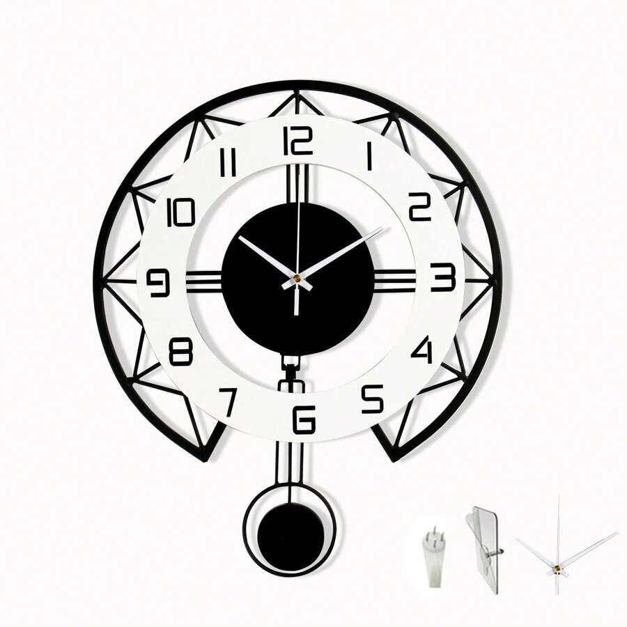 Large Pendulum Modern Wall Clock, 17-Inch Silent Non-Ticking Battery-Operated Wall Clock, Decorative Timepiece For Living Room, Bedroom, Office, Indoor Home Decor - As Shown In the Figure - View 1
