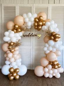 白沙金气球花环拱门套件，白色裸色气球搭配金属镀铬金乳胶气球，适用于波西米亚风婚礼新娘送礼会订婚周年纪念生日装饰背景 - 彩色 - 查看 5