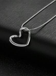 1pc Minimalist Stainless Steel Heart Pendant Necklace For Women, Vintage Style Choker Necklace, Suitable For Daily Wearing Valentines,Mom,Mother,Mother's Day,Gift - Silver - View 4