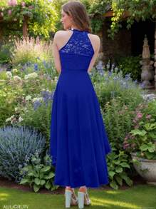 Vestido de encaje, Vestido de cóctel, Escote en V, Largo medio, Cinturón decorativo, Escote, Encaje, Vestido de noche, Temperamento, Moda elegante, Capas