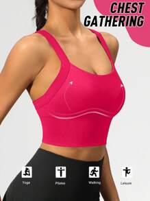 Seamless High-Elasticity And High-Support Sports Bra,Women Underwear Detachable Chest Pad With Cross-Strap Design,Women's Fitness Solid Color Simple Yoga Bra,Women Soft And Comfortable Sports Tops ,Multi-Color Options (Black/Brown/Blue/Hot Pink/Gray/Red) - 玫紅色 - 查看 3