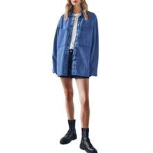 2025 Spring New, Lapel Jeans Coat For Women, Blue Large Pockets Loose Casual Shirt - Blue - View 6