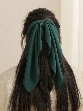 1 pièce Chouchou en mousseline de soie verte fluide pour femme, accessoire de cheveux doux et décontracté pour coiffure de queue de cheval haute, lien de cheveux, voyage et usage quotidien