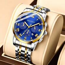 1 pieza Reloj de pulsera de negocios casual de acero con múltiples funciones y esfera de cuarzo, estilo de moda coreano para hombre - A - Ver 11