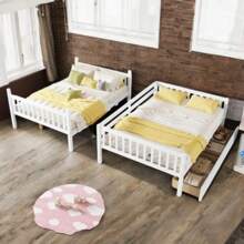 Full Size Rubber Wood Bunk Bed With 2 Drawers, Convertible To 2 Full Beds. Features Ladder & Safety Guardrails, Ideal For Guest Rooms, Dormitories, And Small Spaces. Sturdy, Functional, And Stylish White Finish For Easy Home Decor Matching - White + Rubber Wood + Full - View 2