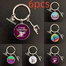 1pc I Love Gymnastics Glass Time Keychain, Metal Key Ring For Men And Women Gymnastics Sports Gift Car Accessories Bag Charm School Cute Goth Y2k