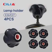 CILIA 4 piezas de Soporte de lámpara, Casquillo de bombilla E26/E27, Base en forma de pétalo, Portalámparas, Apto para uso doméstico, oficina e industrial, Blanco/Negro