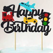 1Pc Transportations Cake Topper Transportation Traffic Light Happy Birthday Cake Topper For Traffic Vehicle Bus Car Train Plane Ship Themed Birthday Party Supplies