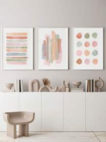 3件套现代抽象墙画套装，米色极简波点条纹图案，柔和色调帆布画，适合时尚客厅、家庭办公室或走廊装饰 - 无框，墙面装饰 - 彩色 - 查看 8