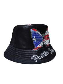 1pc Women's Outdoor Bucket Hat, New Printed Beach Hat, Double-Sided Sun Hat, Butterfly & Letter Bohemian Design, Couples Casual Hat, Polyester, Suitable For All Seasons, Spring/Summer