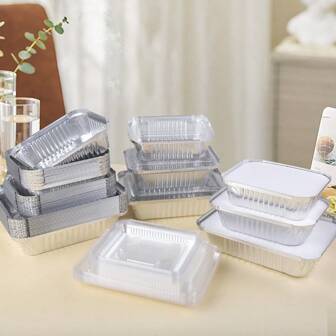 20pcs/Set Multi-Size Aluminum Foil Baking Tray, Takeout Food Container, Aluminum Foil Pan, Suitable For Baking, Heating, Food Storage, Outdoor Meal Prep