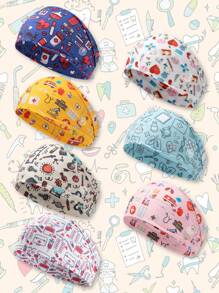 1pc Stretchable Women Medical Anti-Pressure Button Face Mask, Electrocardiogram Medical Equipment & Stethoscope Print Sports Sweatband, Unisex Breathable Anti-Slip Headband For Exercise