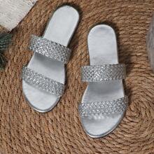 Minimalist Solid Color Flat Sweet Slip-On Slippers, Fashionable Outdoor Wear - Silver - View 6
