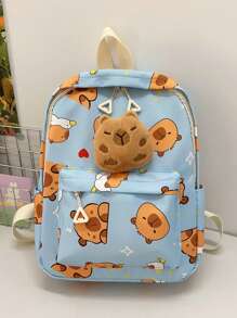 Cartoon Fashion Kids Backpack, Cute Casual Lightweight Outdoor Bag With Capybara Print