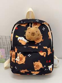 Cartoon Fashion Kids Backpack, Cute Casual Lightweight Outdoor Bag With Capybara Print
