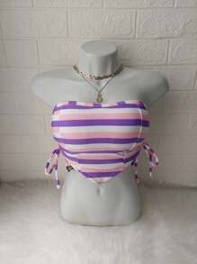 Women's Cropped Top With Band And Tie With Suplex Cup Strapless Blogueirinha One Size - Fits Sizes 36 To 42 - 紫色與粉紅色 - 查看 1