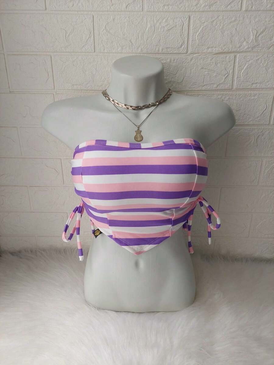 Women's Cropped Top With Band And Tie With Suplex Cup Strapless Blogueirinha One Size - Fits Sizes 36 To 42 - 紫色與粉紅色 - 查看 1
