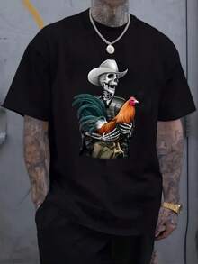 Camiseta Masculina, Patrón Con Esencia Del Oeste Y La Misteriosidad, Toque Fashion Y Enigmático - Negro - Ver 1