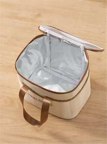 1pc Aluminum Foil Insulated Lunch Bag, Waterproof Oxford Cloth, , Handheld Bento Box/Lunch Bag, Large Capacity Picnic Cooler, Thermal Bag, Unisex - Beige - View 10