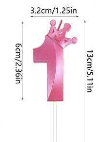 1pc Creative Colorful Crown Number Candle For Birthday, Party Decoration, Back To School Valentine Day - Pink - View 11