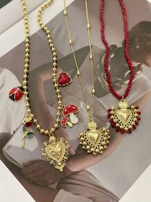 1件 Y2K 时尚优雅奢华不对称心形蘑菇串珠吊坠项链,红色,适合送给姐妹、情侣,适合情人节、日常佩戴、派对、婚礼、节日(由于产品材质特殊,红色珠子与图片可能存在轻微色差。) - 項鍊 - 查看 13