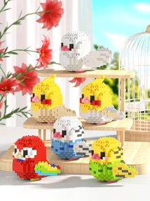 1 pieza Conjunto de bloques de construcción 3D con diseño creativo y DIY de pájaro, loro, gorrión, animal en estilo de dibujos animados, juguete educativo de ensamblaje, mejor regalo para amigos y familia, regalo de cumpleaños